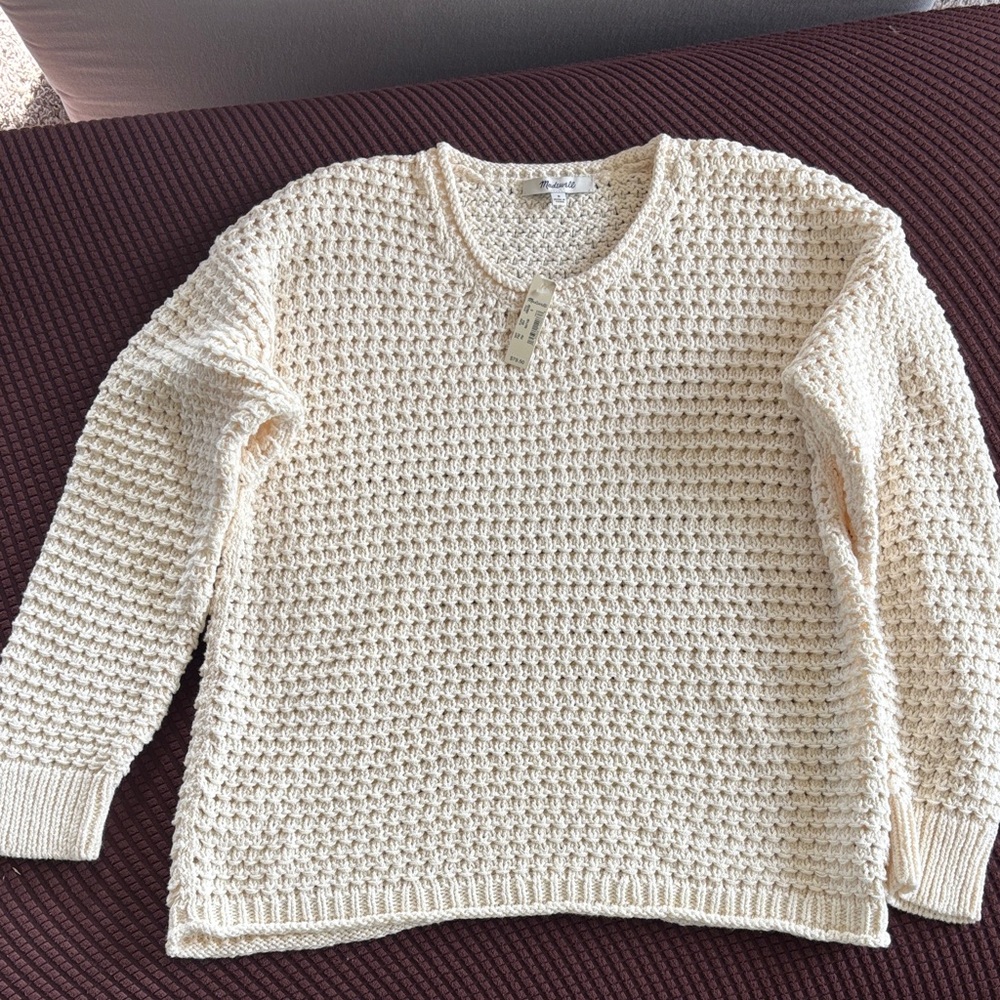 Madewell Cream Textured Crew Neck Sweater